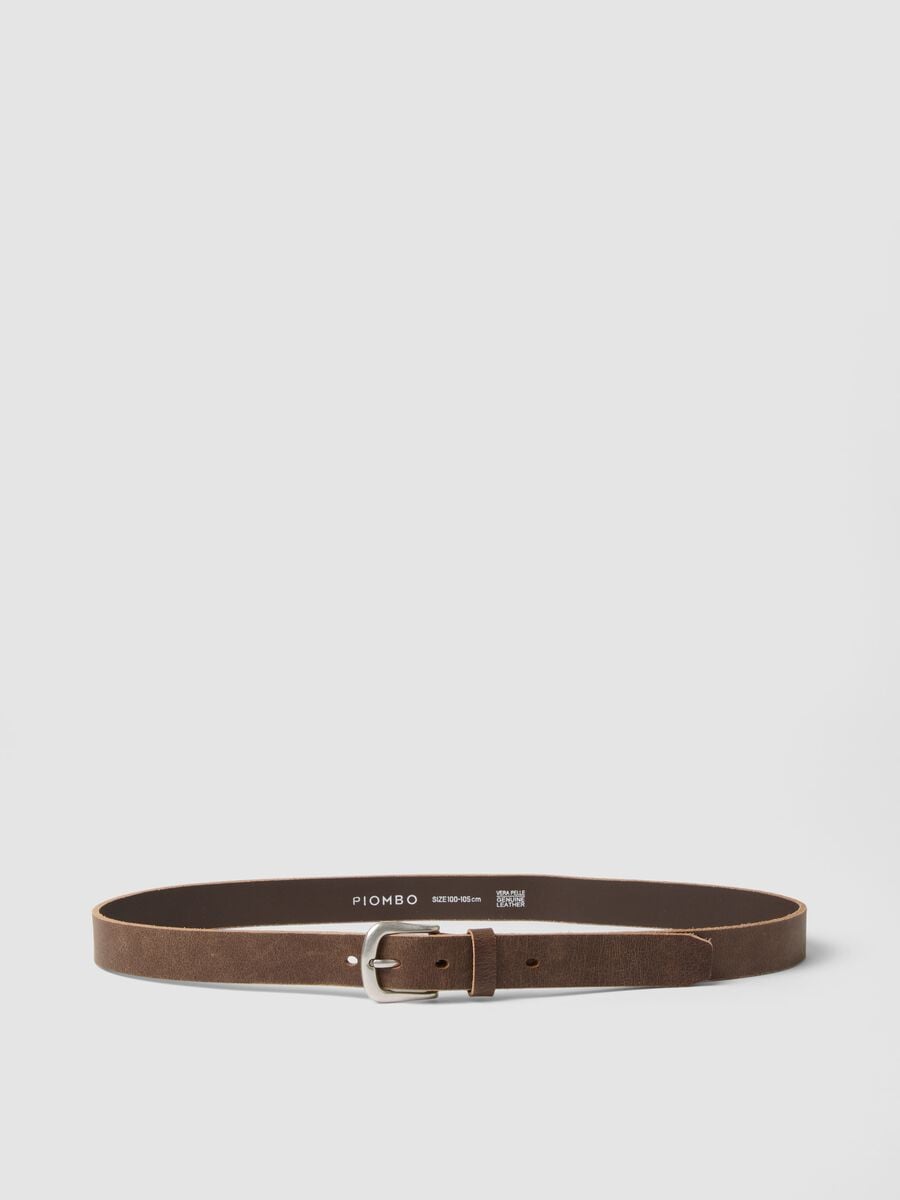 Brown genuine leather belt with metal buckle_0