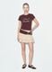 Braunes, figurbetontes T-Shirt aus Stretch-Baumwolle mit Strass-Applikationen_0
