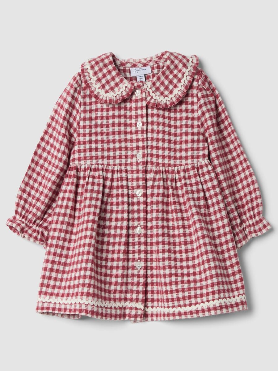 Red dress with pure cotton gingham collar_0