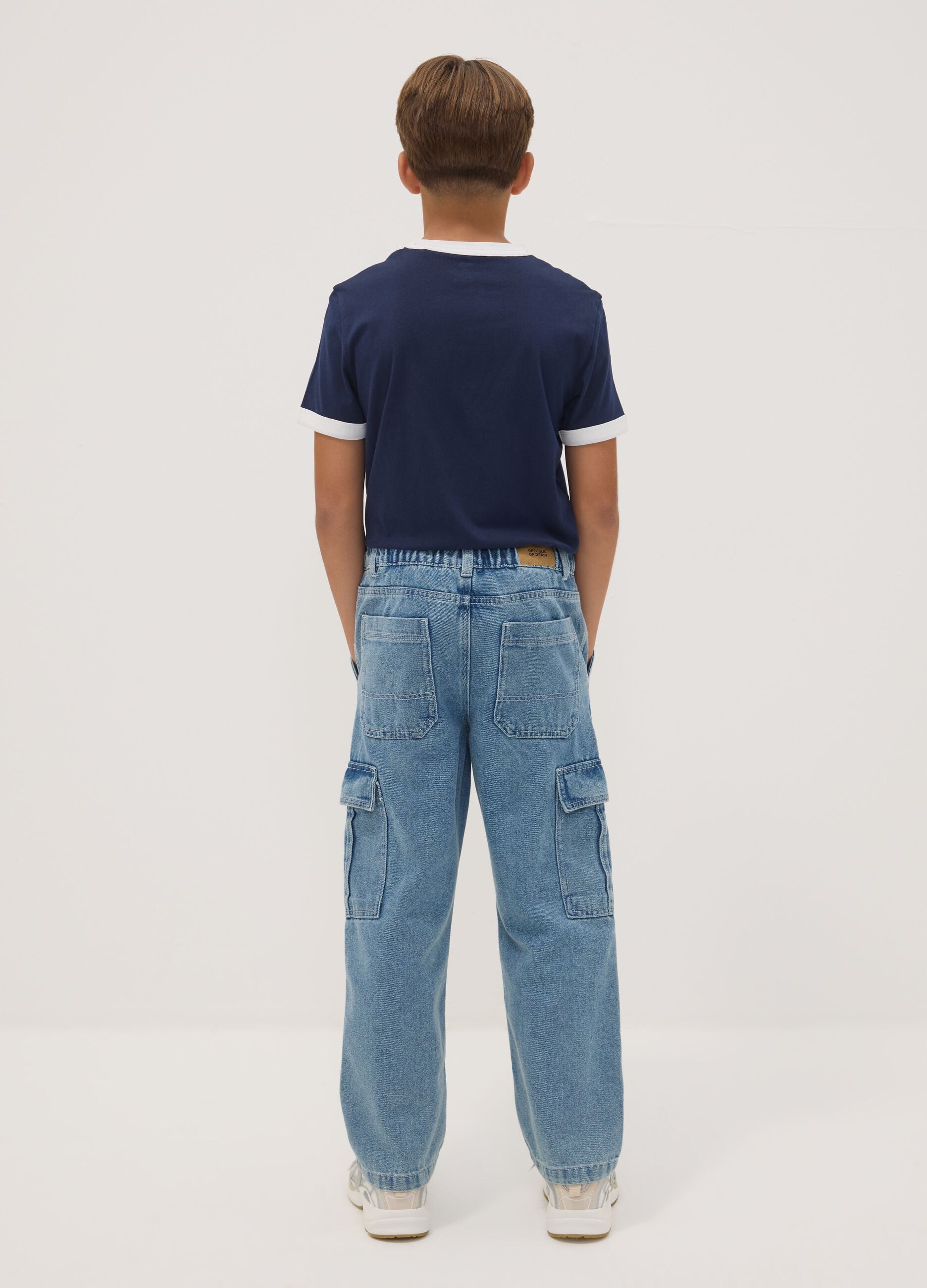 Light blue denim cargo jeans in cotton-viscose blend, straight fit