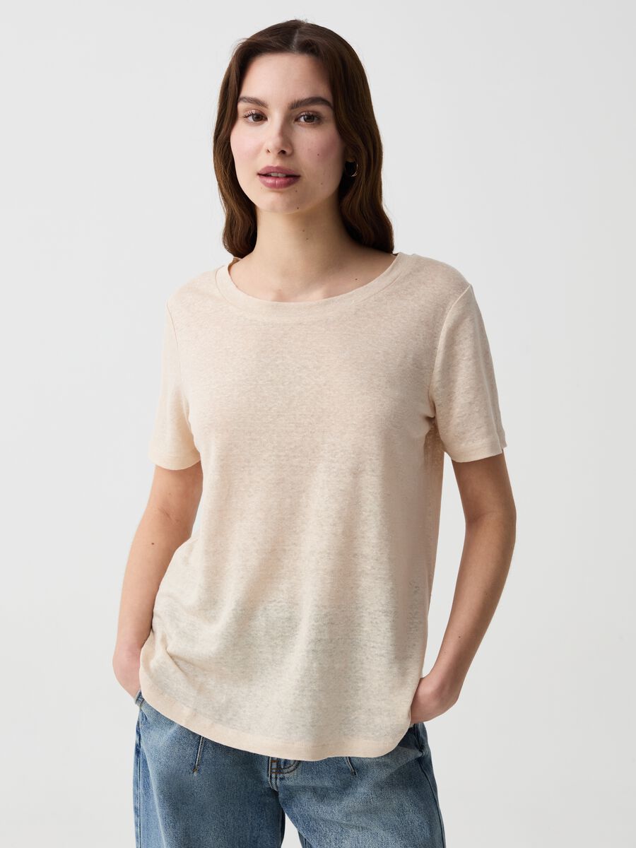 Linen T-shirt with round neck_1