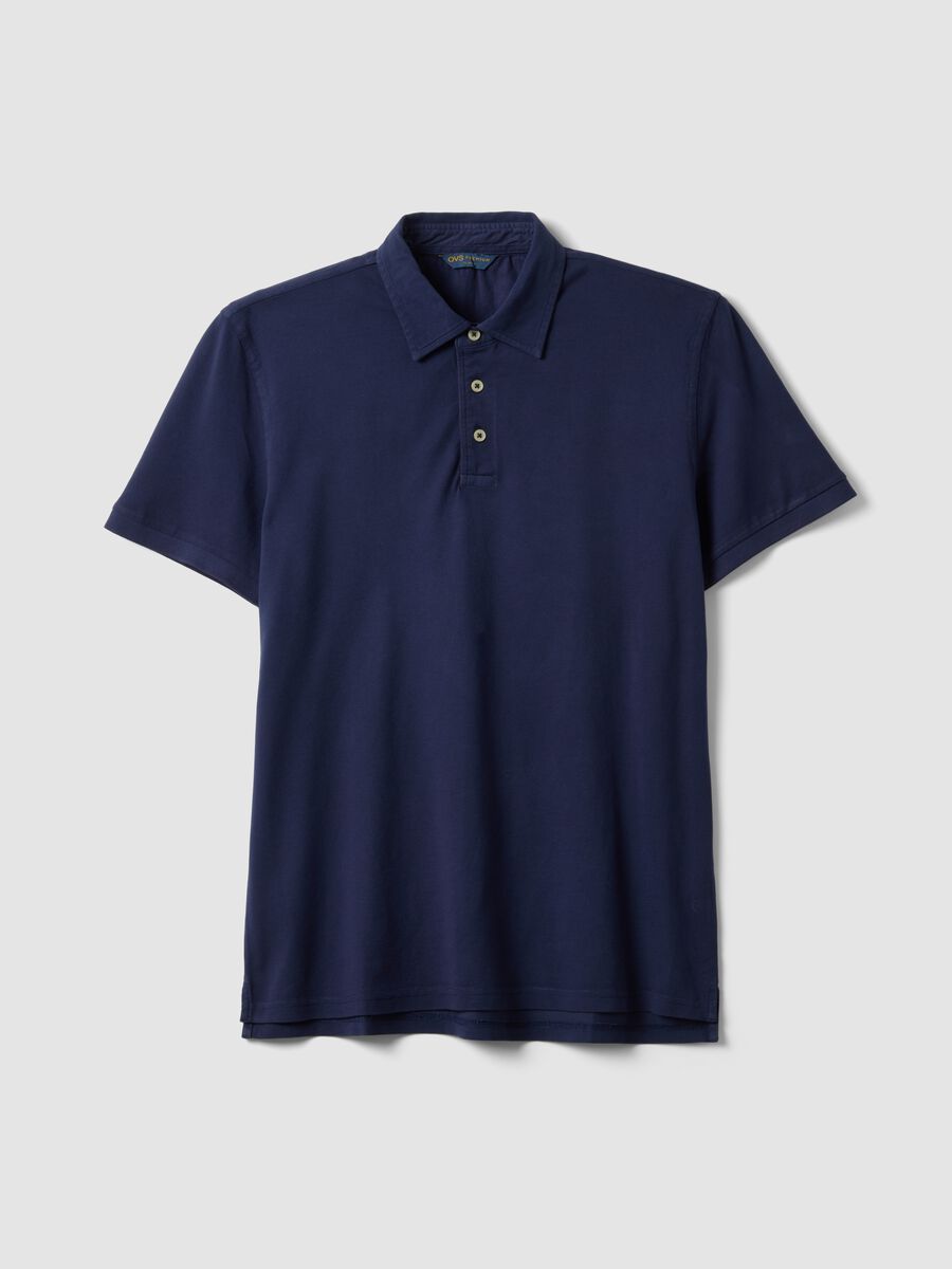 Blaue Slim-Fit-Poloshirt aus reiner Baumwolle mit kurzen &Auml;rmeln_0