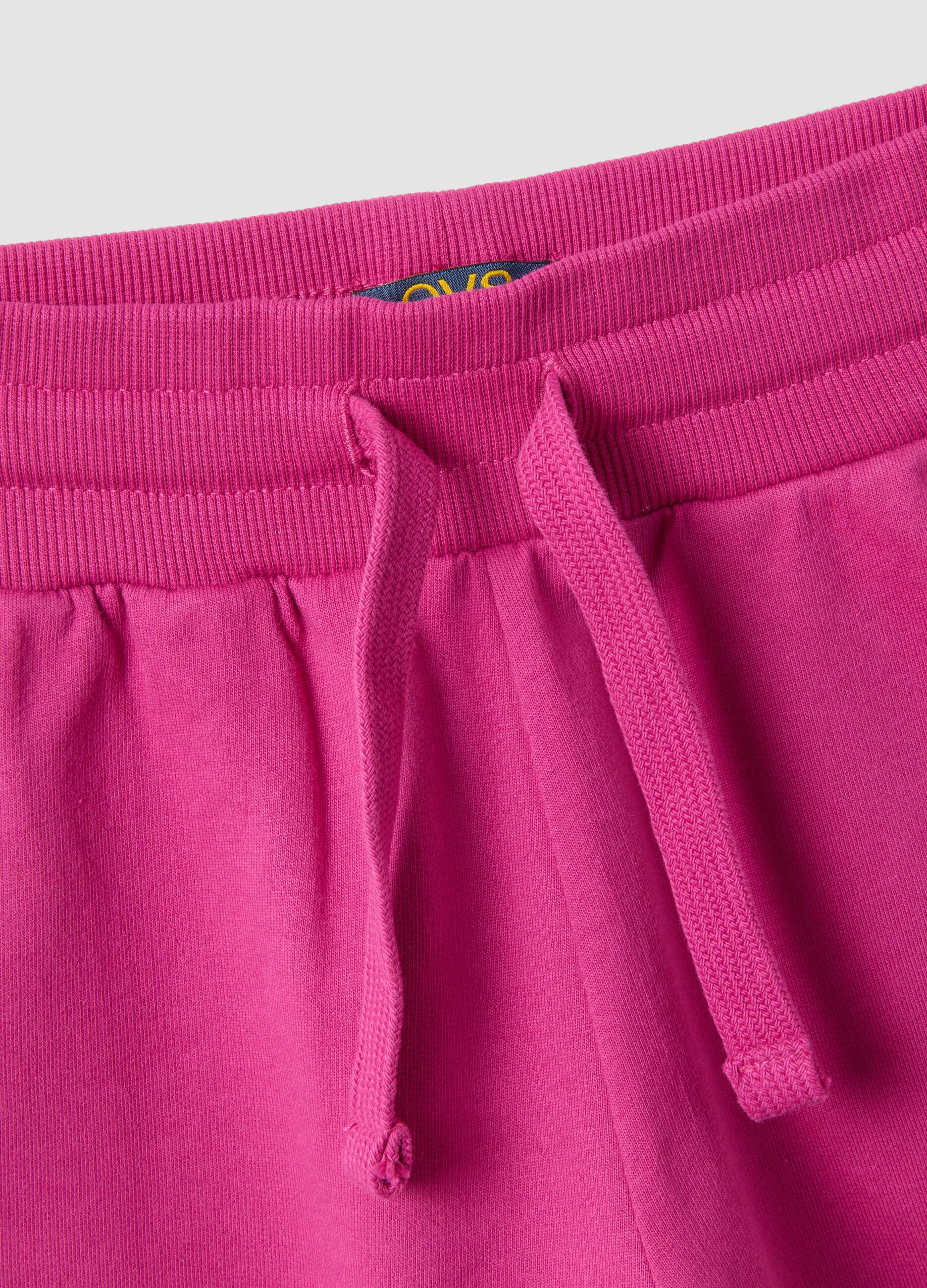 Pink regular-fit pure cotton shorts with elasticated waist for girls