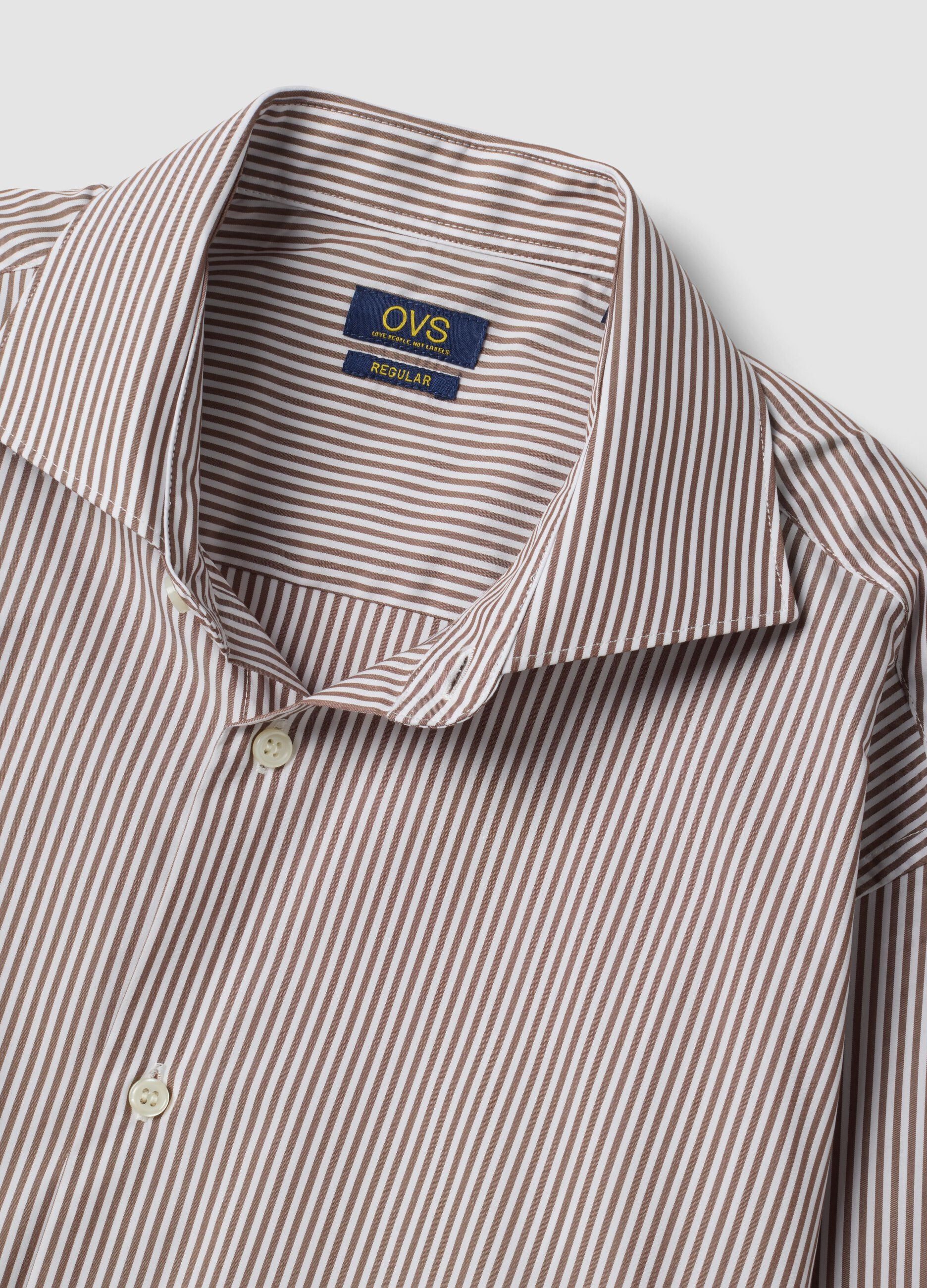 Brown striped easy-iron lyocell-blend poplin shirt