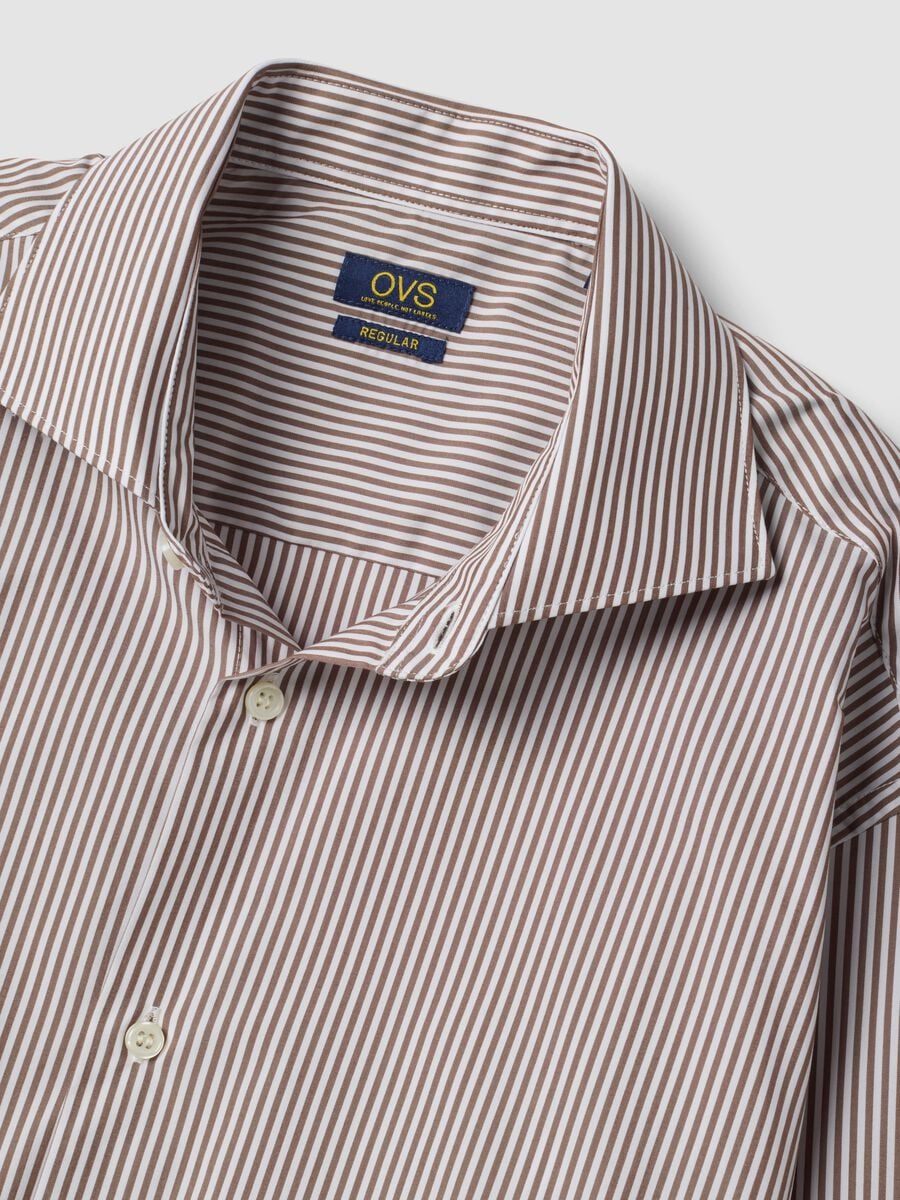 Brown striped easy-iron lyocell-blend poplin shirt_1