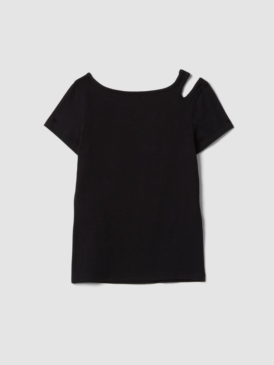 Black organic cotton T-shirt with cut-out shoulder_4