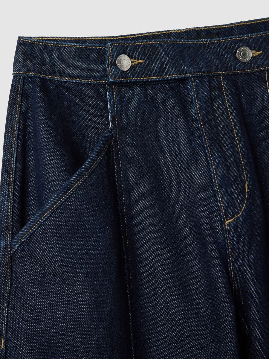 Blue Denim Wide Leg Trousers in Cotton Blend_5