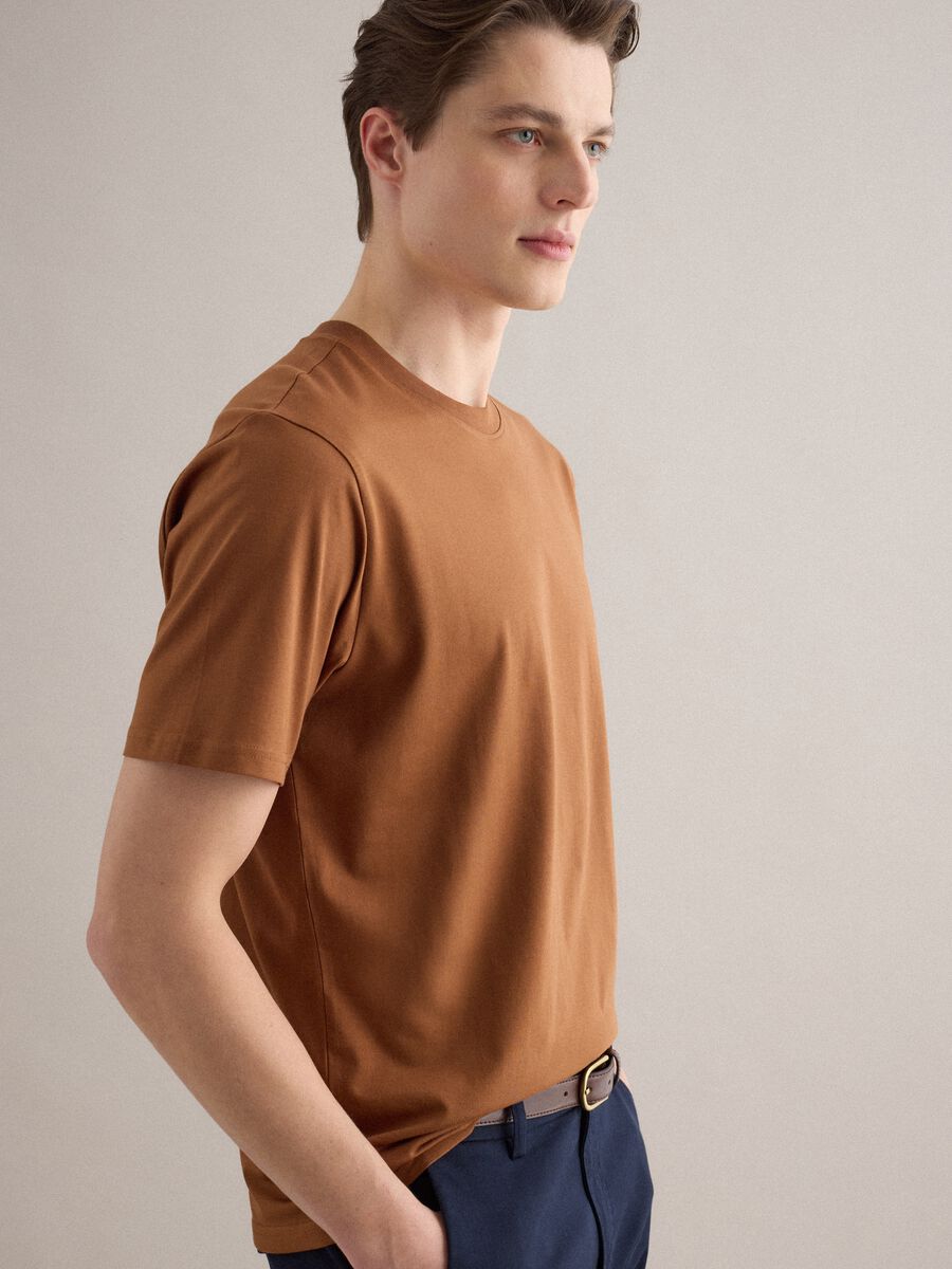 Brown crew neck pure cotton t-shirt relaxed fit_4