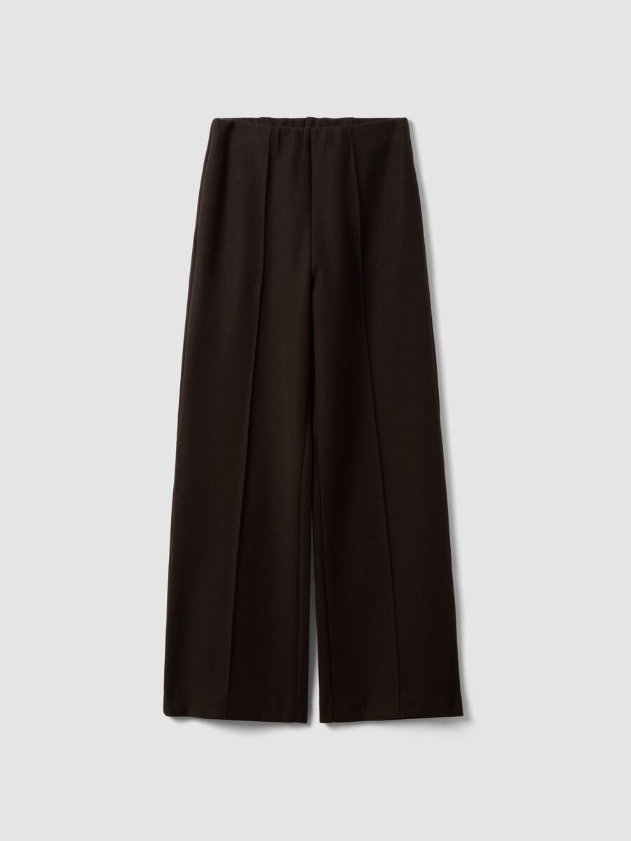 Pantaloni eleganti marroni in misto viscosa baggy fit_0
