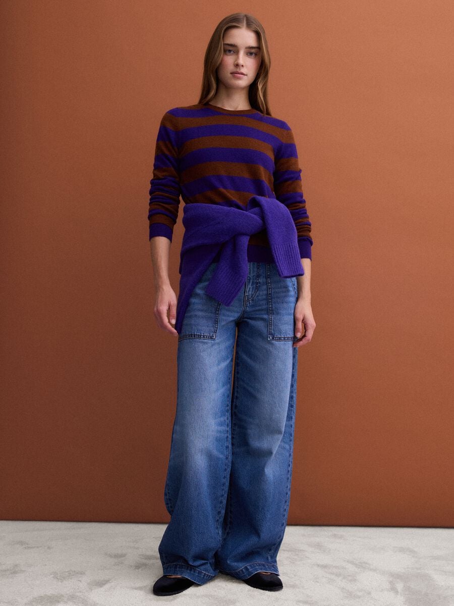 Purple pure wool striped crew-neck jumper_1