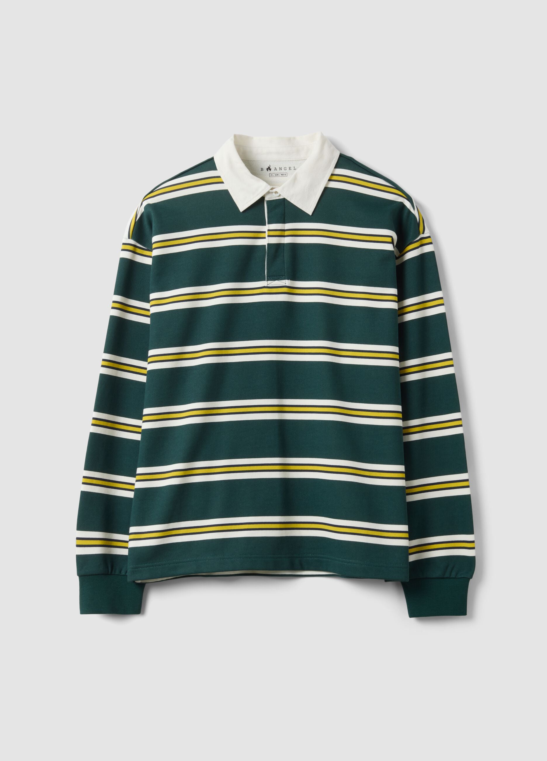 Green and yellow pure cotton striped polo shirt, regular fit