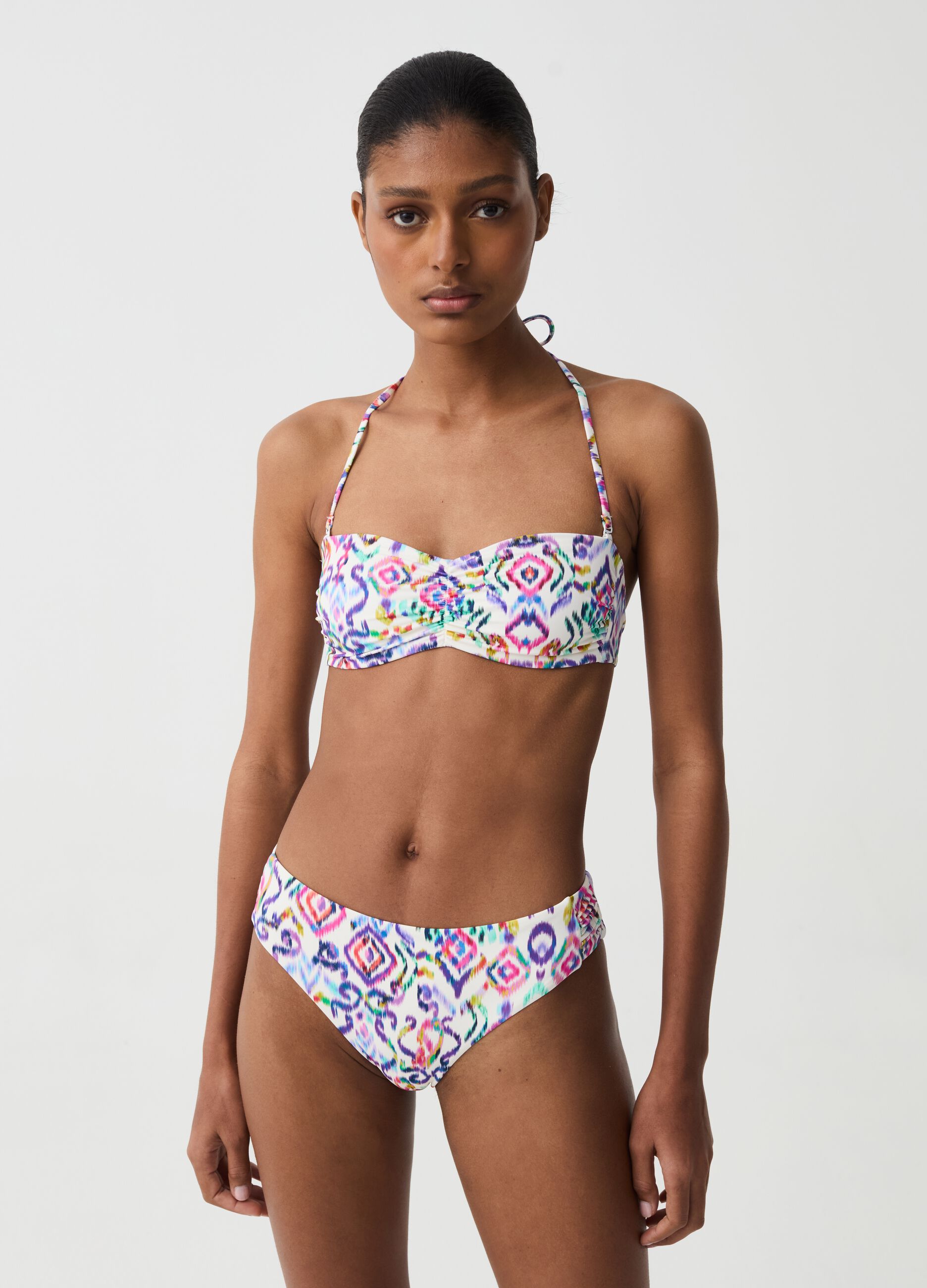 High-waisted bikini briefs with ikat print