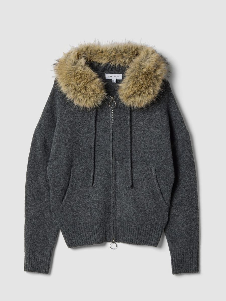 Grey stretch wool cardigan with contrasting collar_4