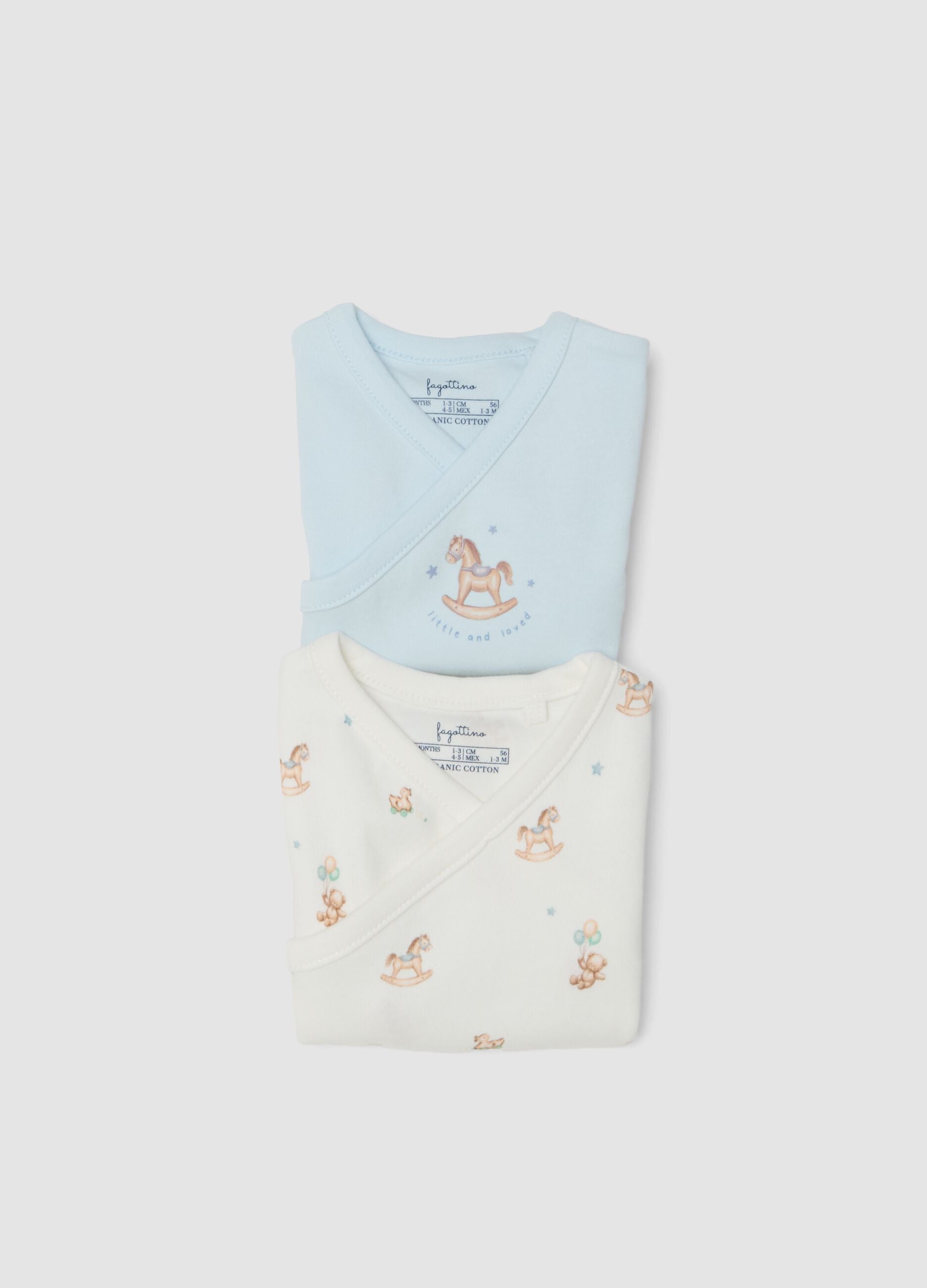 Bipack di body multicolor in puro cotone organico con stampa per neonato
