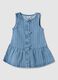 Blue denim regular fit cotton blend dress for toddler_0