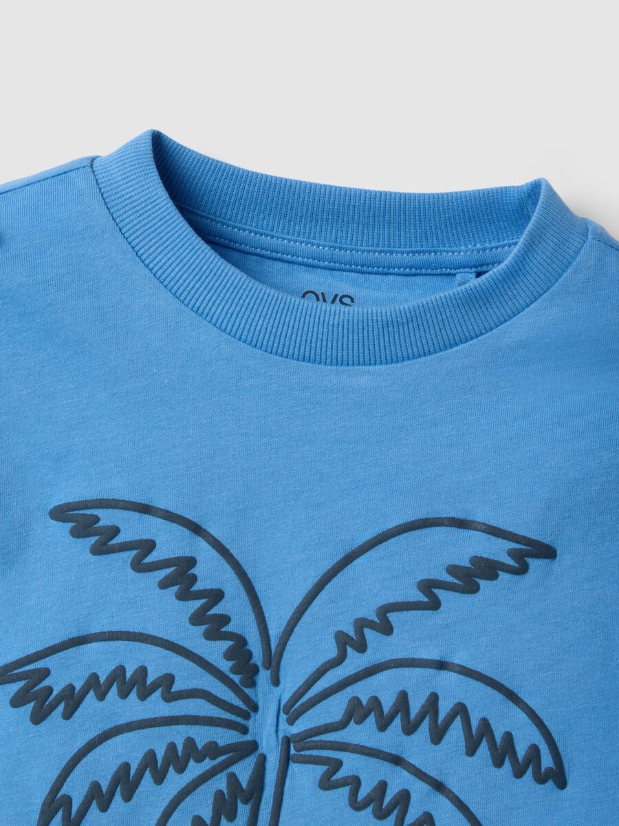 Blue cotton boys' regular fit t-shirt with palm print_3