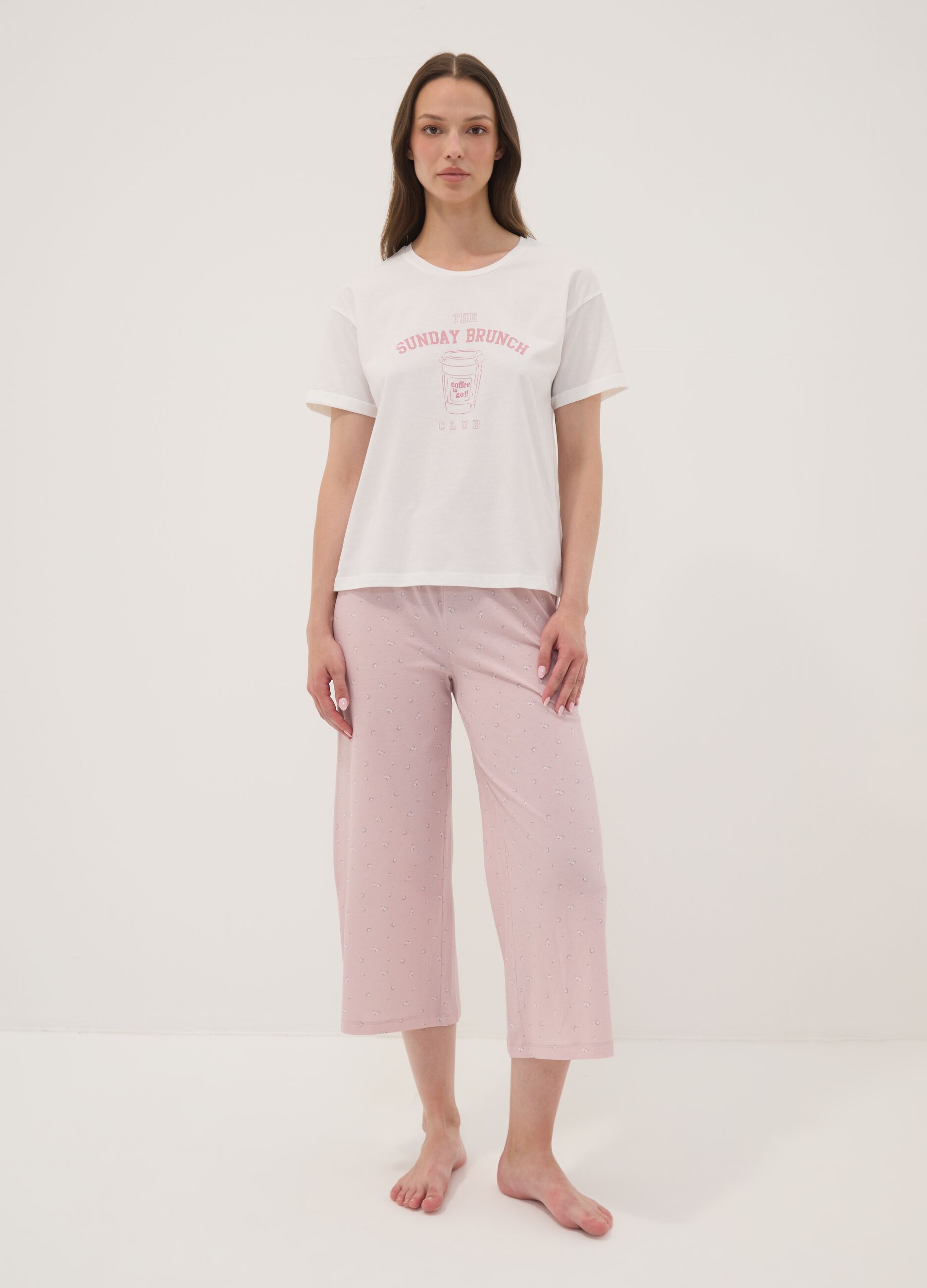 Wei&szlig;es Pyjama-T-Shirt aus Bio-Baumwolle mit Frontprint