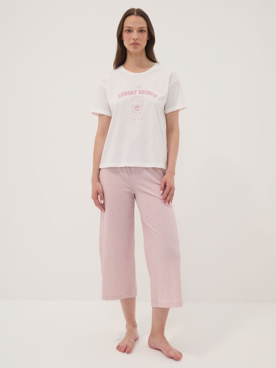 White organic cotton pyjama T-shirt with front slogan_0