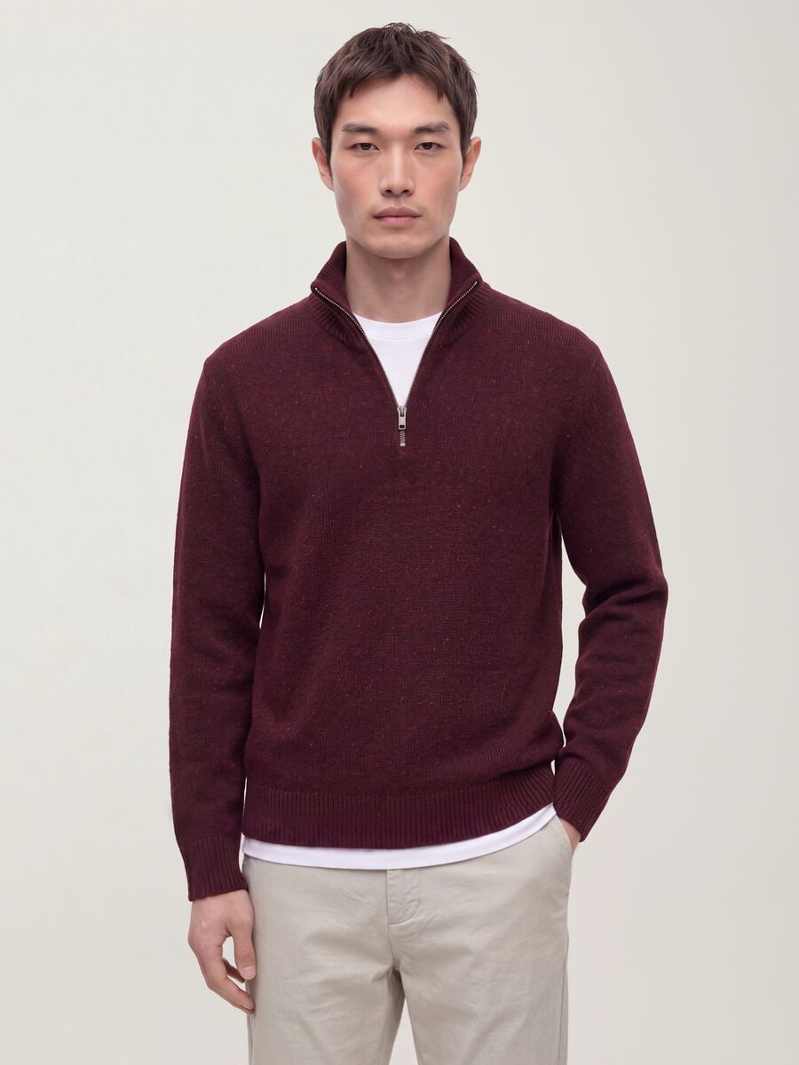Red half-zip jumper in cotton and wool blend_0