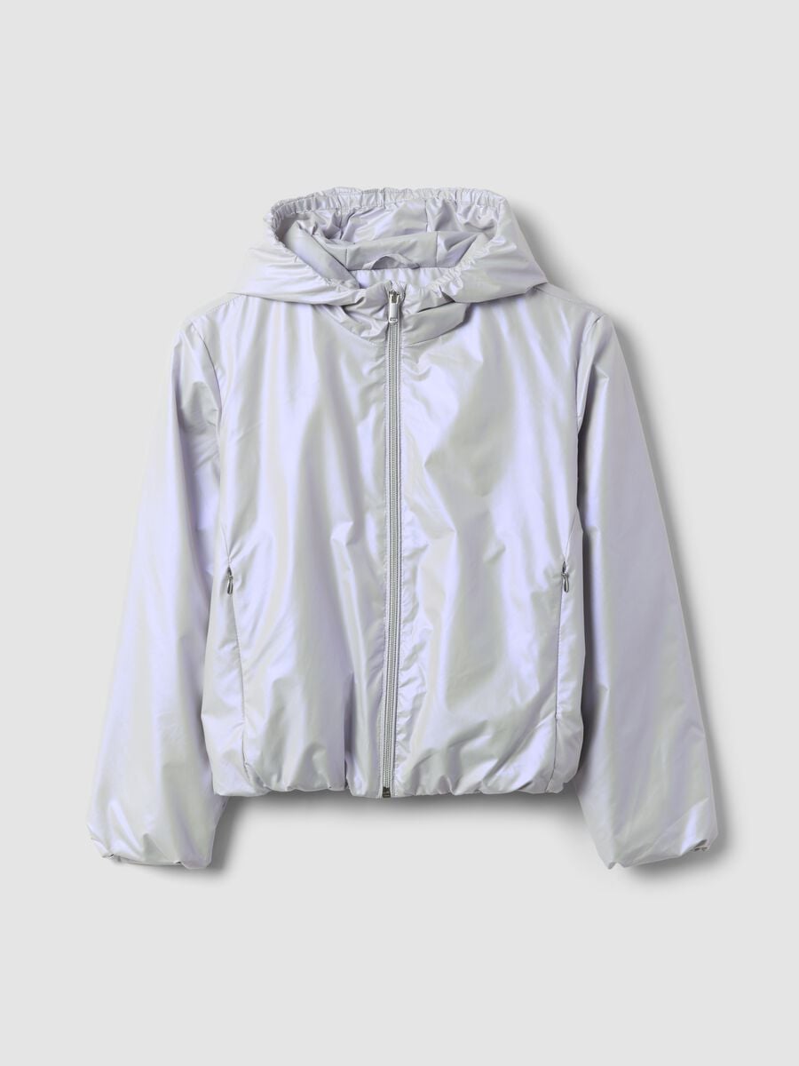 Veste imperm&eacute;able grise &agrave; capuche avec zip pour fille_0