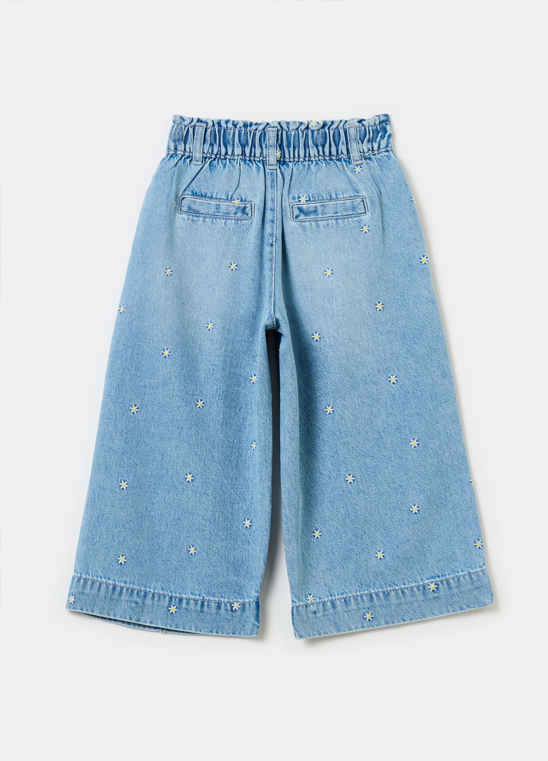 Jeans cropped con ricamo fiorellini