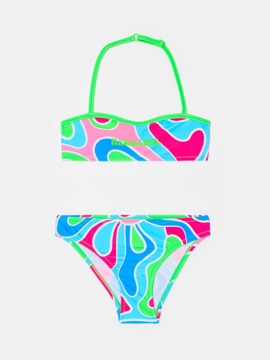 Bikini con fantasia optical e stampa logo_0