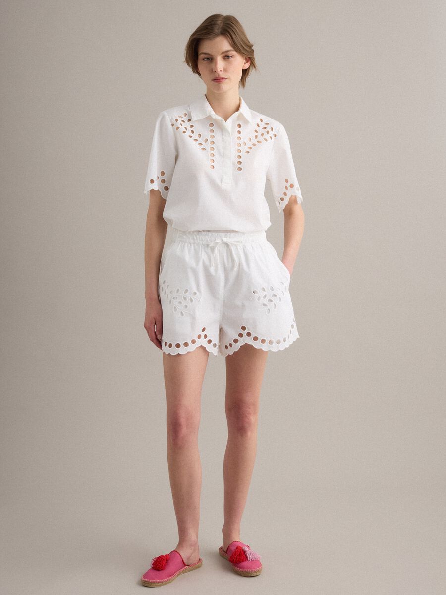 Weisse Shorts aus reiner Baumwolle mit elastischem Bund_0