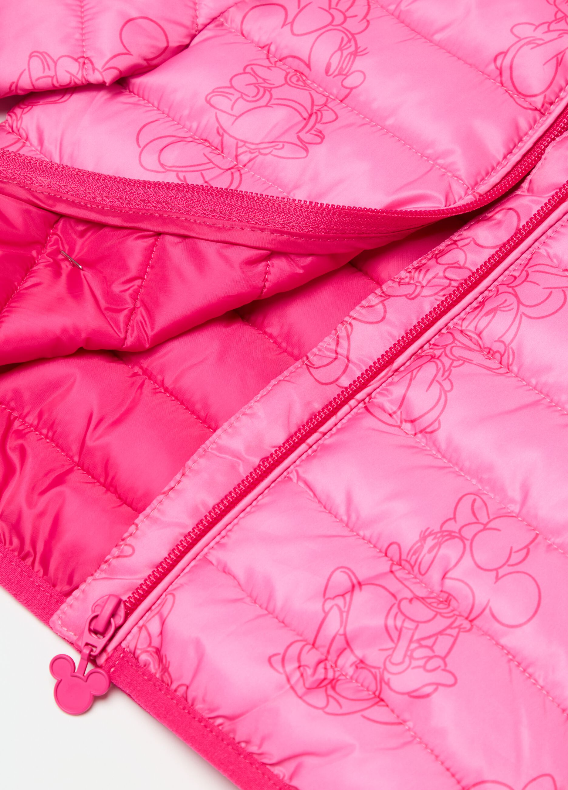 Down jacket with hood and Minnie Mouse print