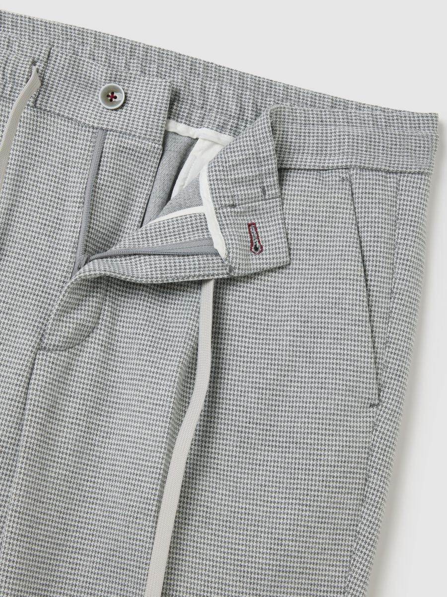 Grey Slim Fit Houndstooth Trousers_5