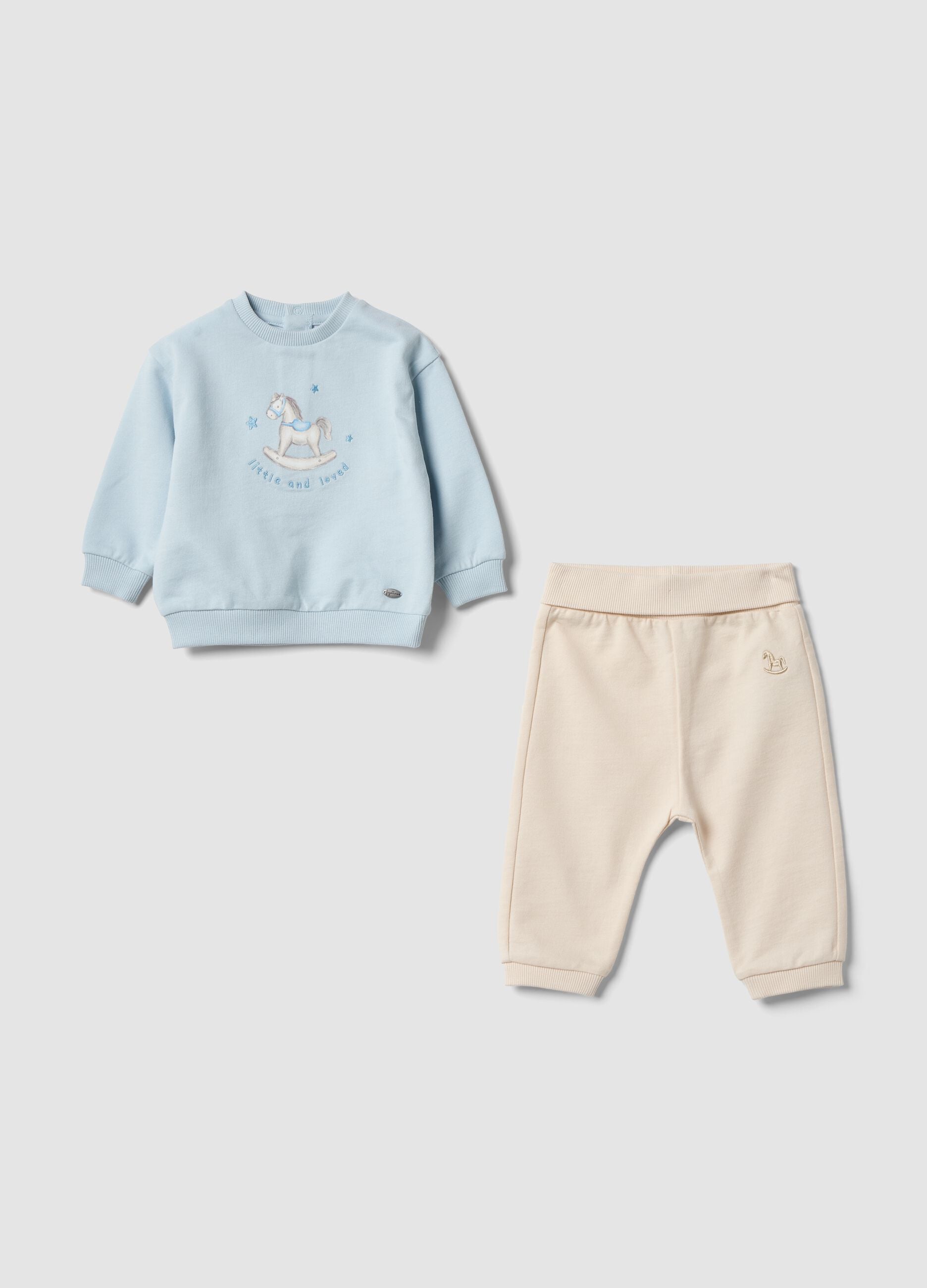 Blue and beige organic cotton baby set