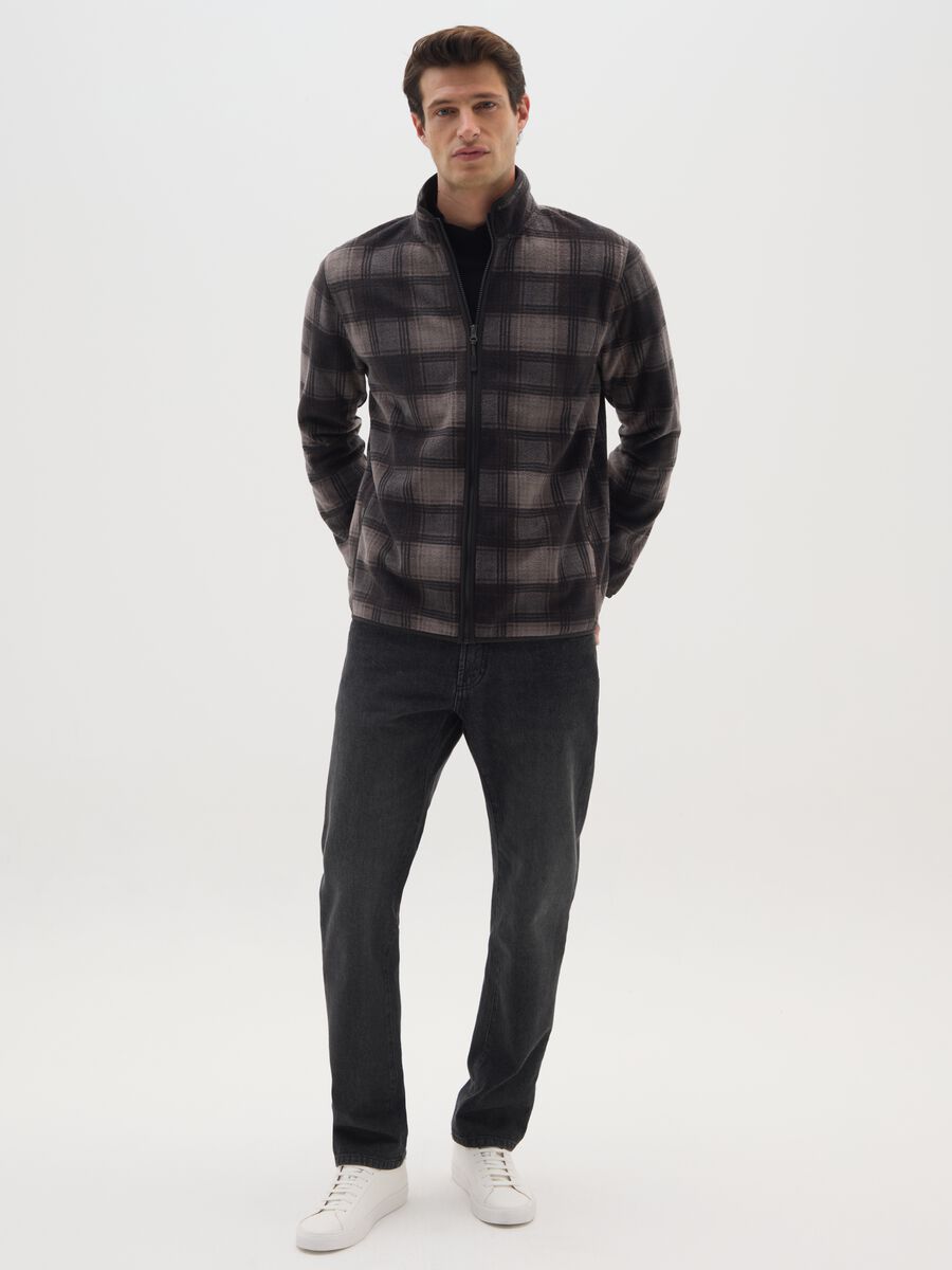 Multicolor Kariertes Hochkragen Fleece Zip Jacket Regular Fit_1