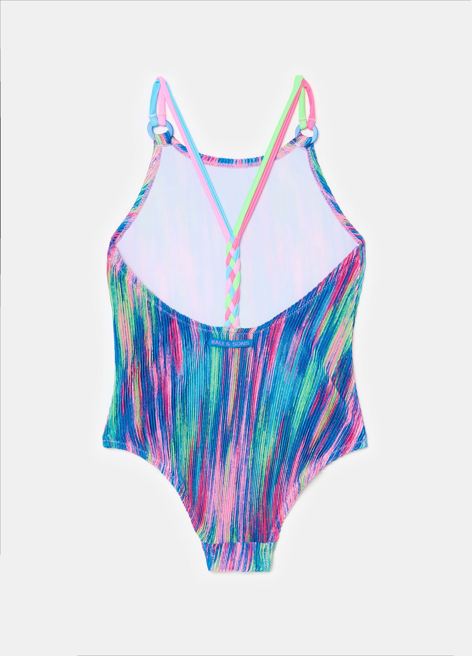 Tie-dye one-piece swimsuit with striped weave