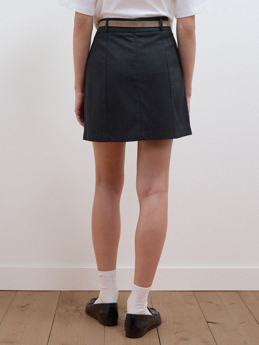 Grey stretch viscose mini skirt with belt_2