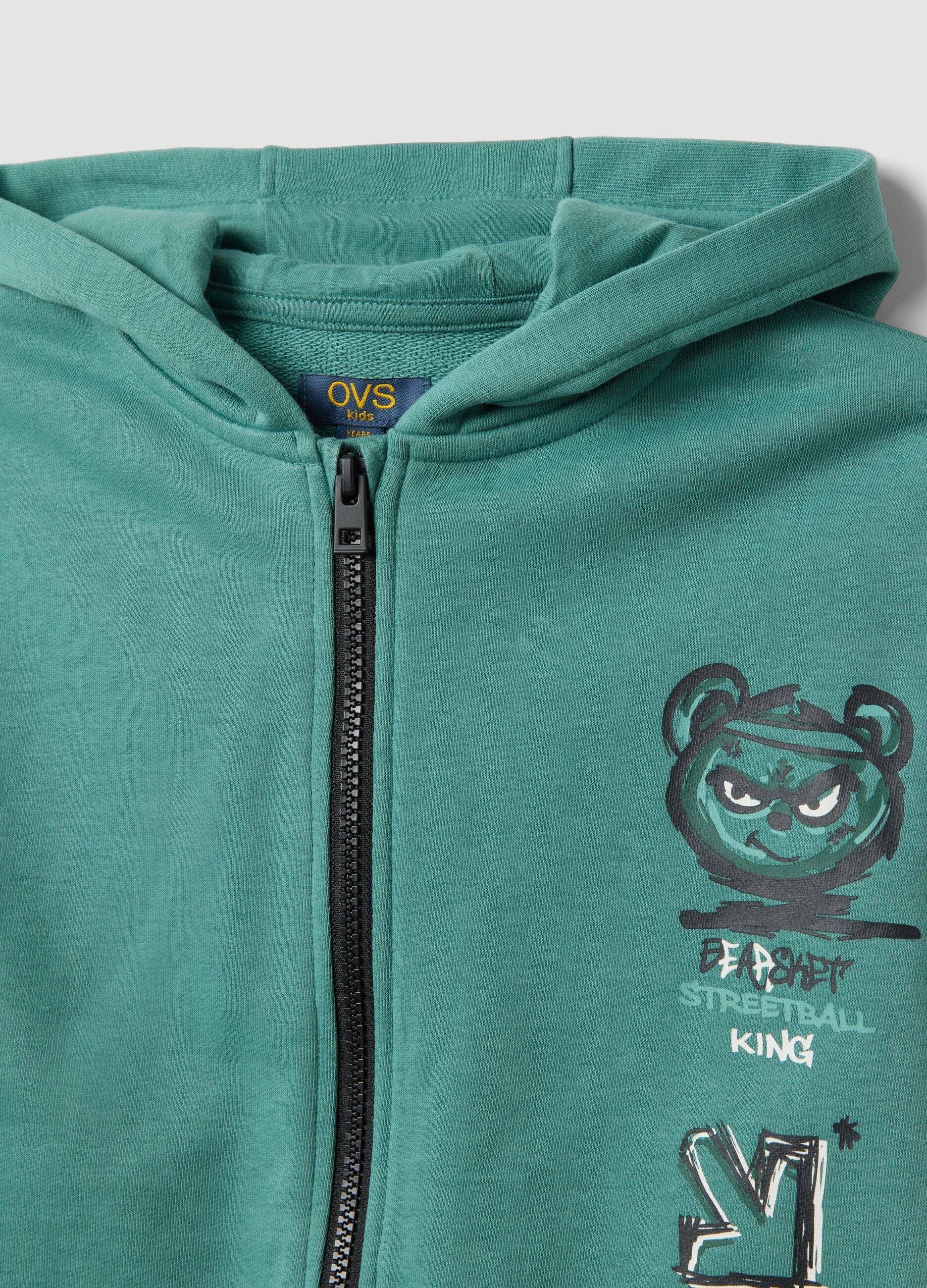 Tuta jogging verde in misto cotone con felpa con cappuccio per bambino