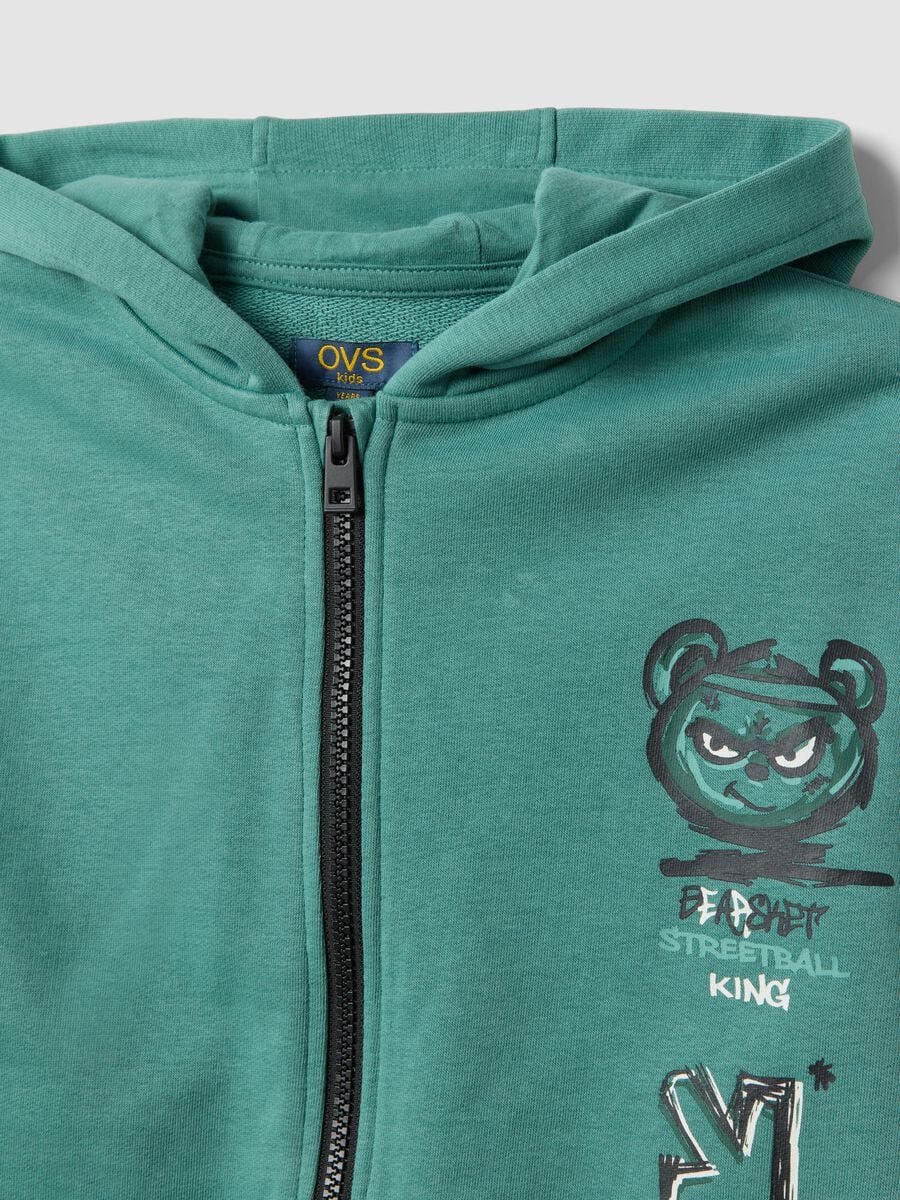 Tuta jogging verde in misto cotone con felpa con cappuccio per bambino_2