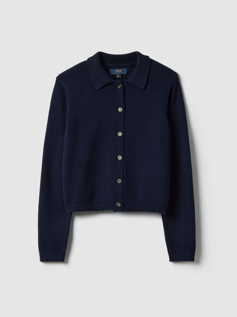 Blue cardigan with polo collar in pure cotton regular fit_4