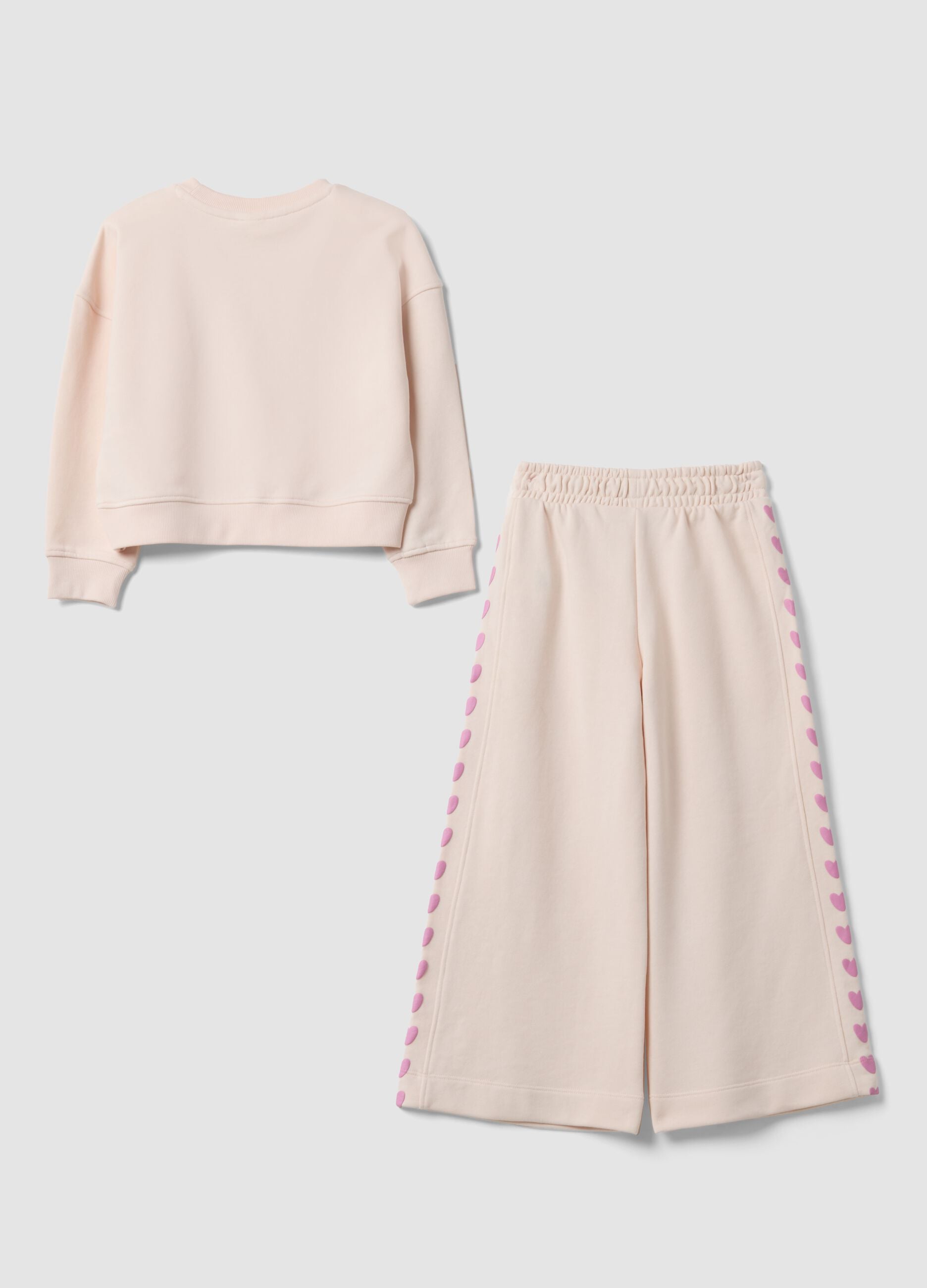 Pink cotton-blend jogger set with Lilo & Stitch prints for girls