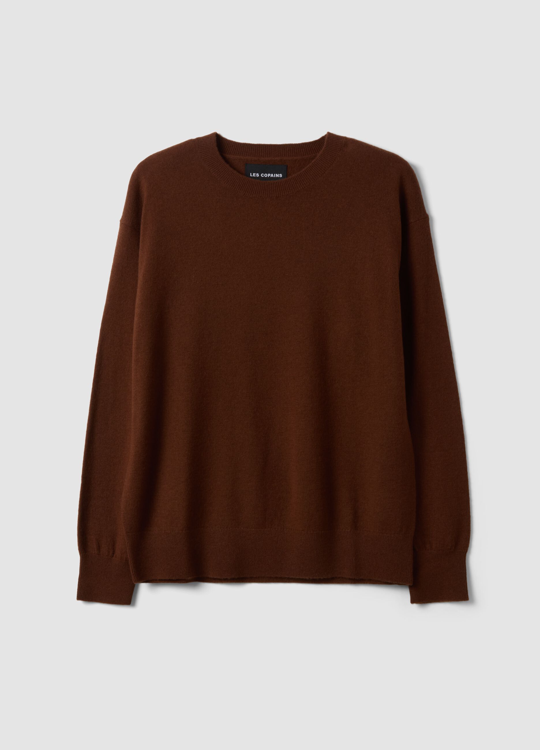 Maglia marrone in pura lana a girocollo over fit