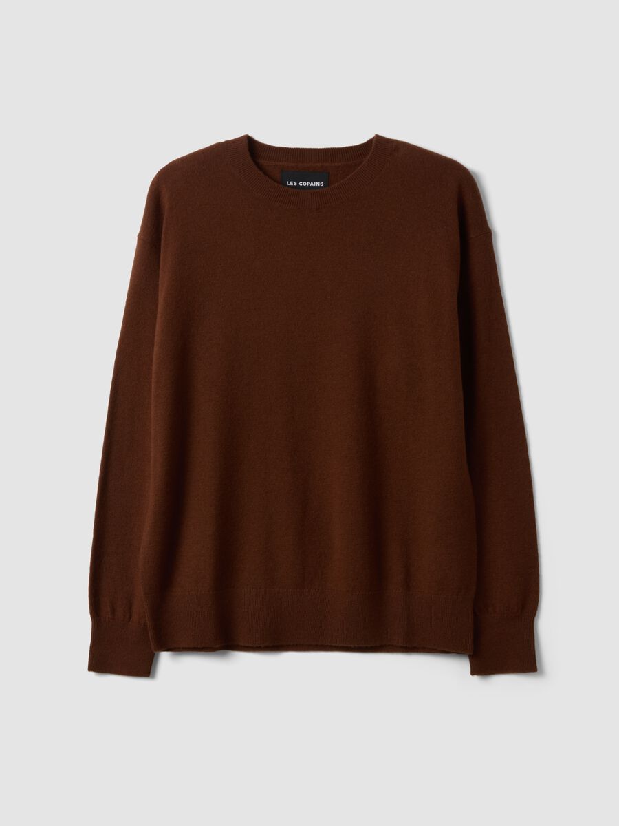 Maglia marrone in pura lana a girocollo over fit_4