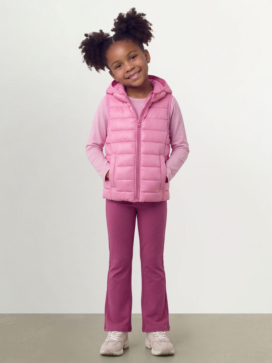 Pink padded ultralight gilet with hood and zip for girls_1