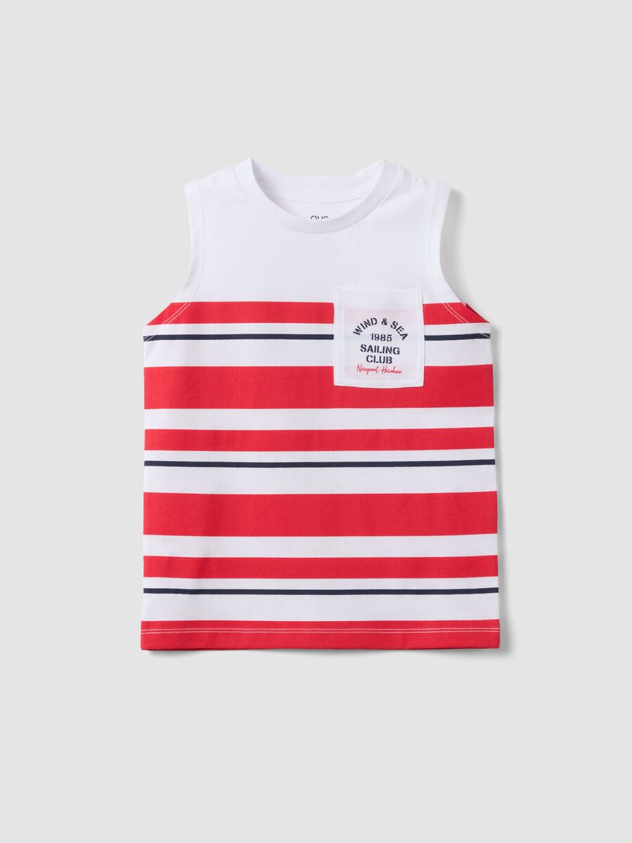Boys' white vest with red stripes in pure cotton, regular fit_0