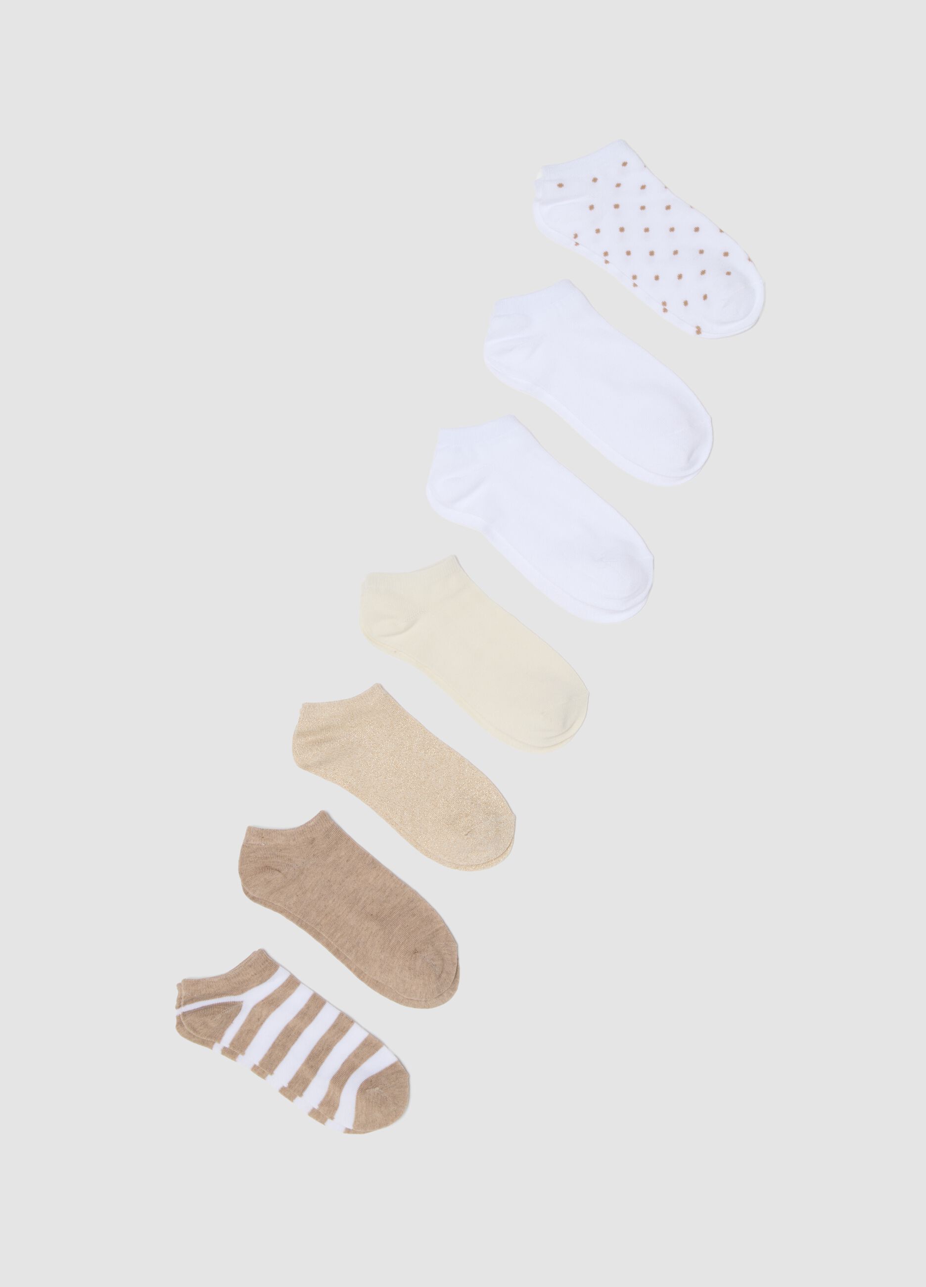 Multipack di sette calzini invisibili beige in tessuto elasticizzato
