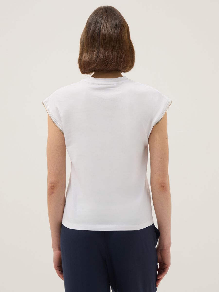 White sleeveless pure cotton T-shirt, regular fit_3