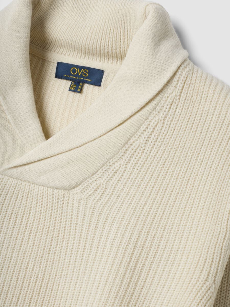 Beige ribbed shawl-collar jumper, regular fit_1