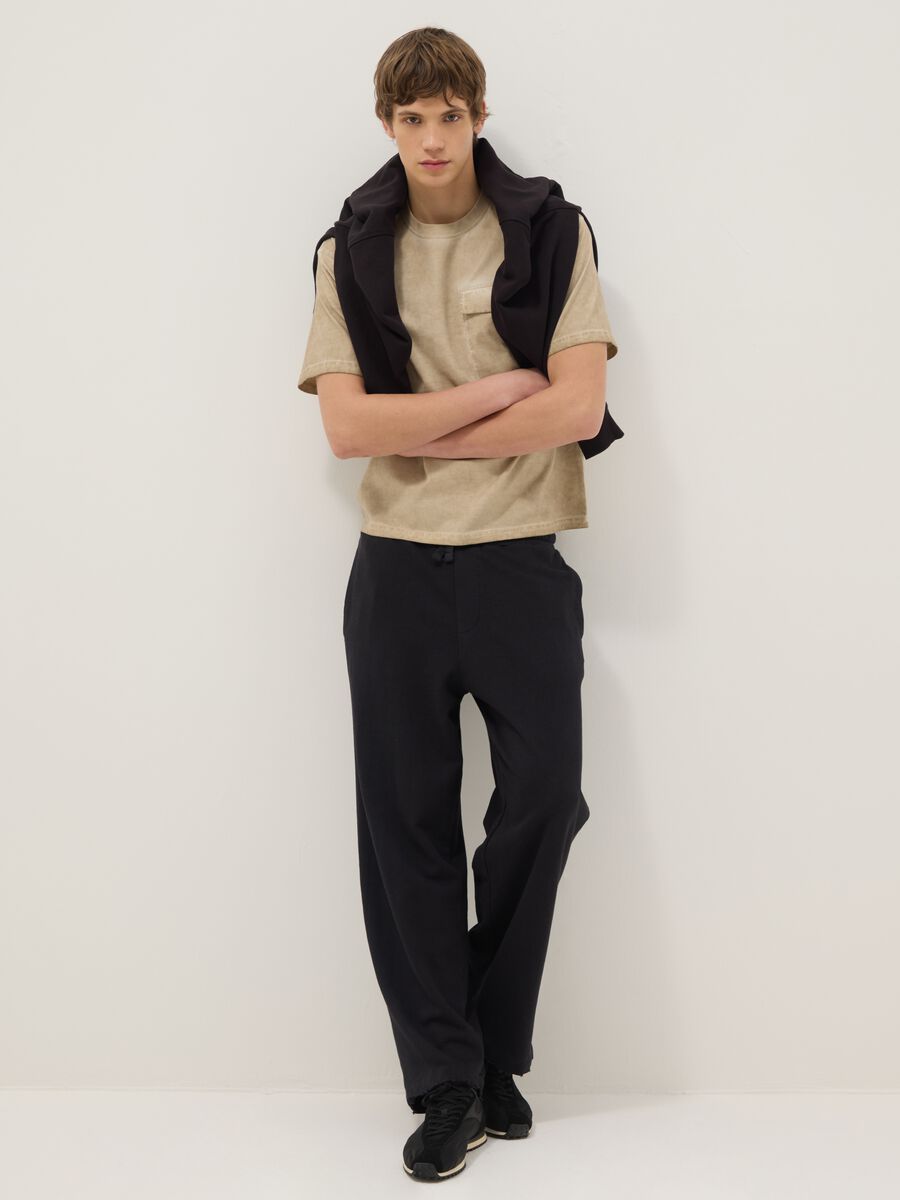 Beige pure cotton regular fit t-shirt with pocket_1