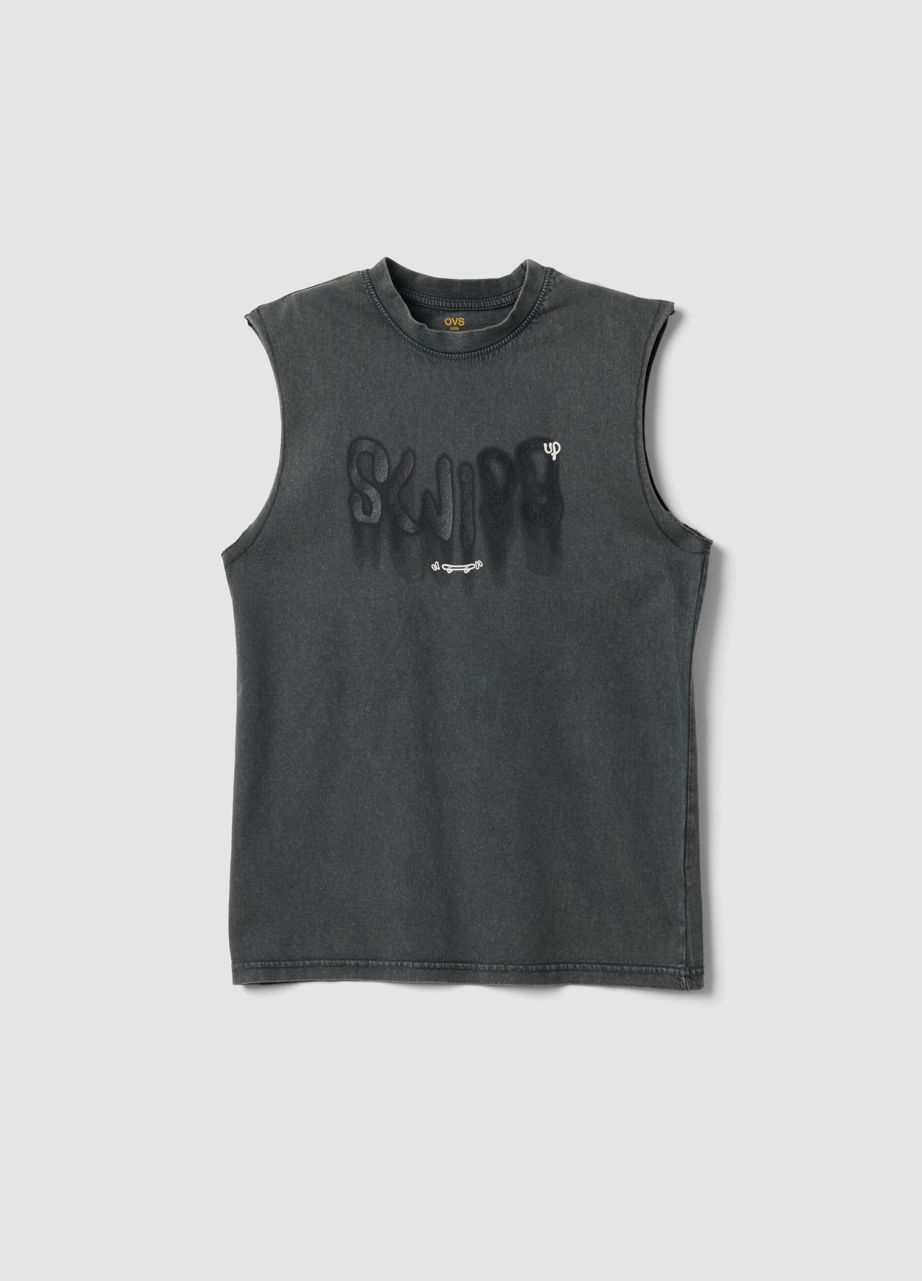 Black oversized pure cotton vest top
