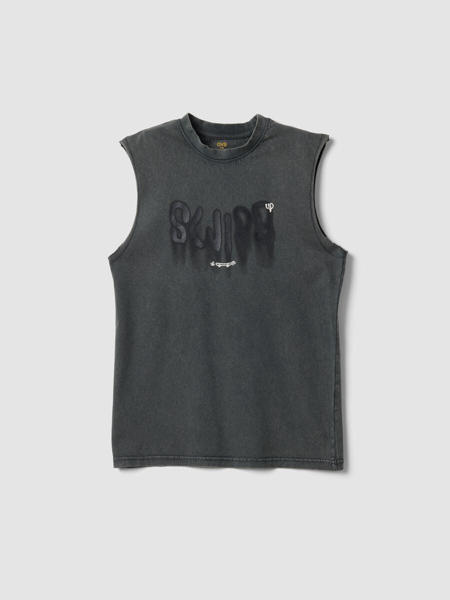 Black oversized pure cotton vest top_0