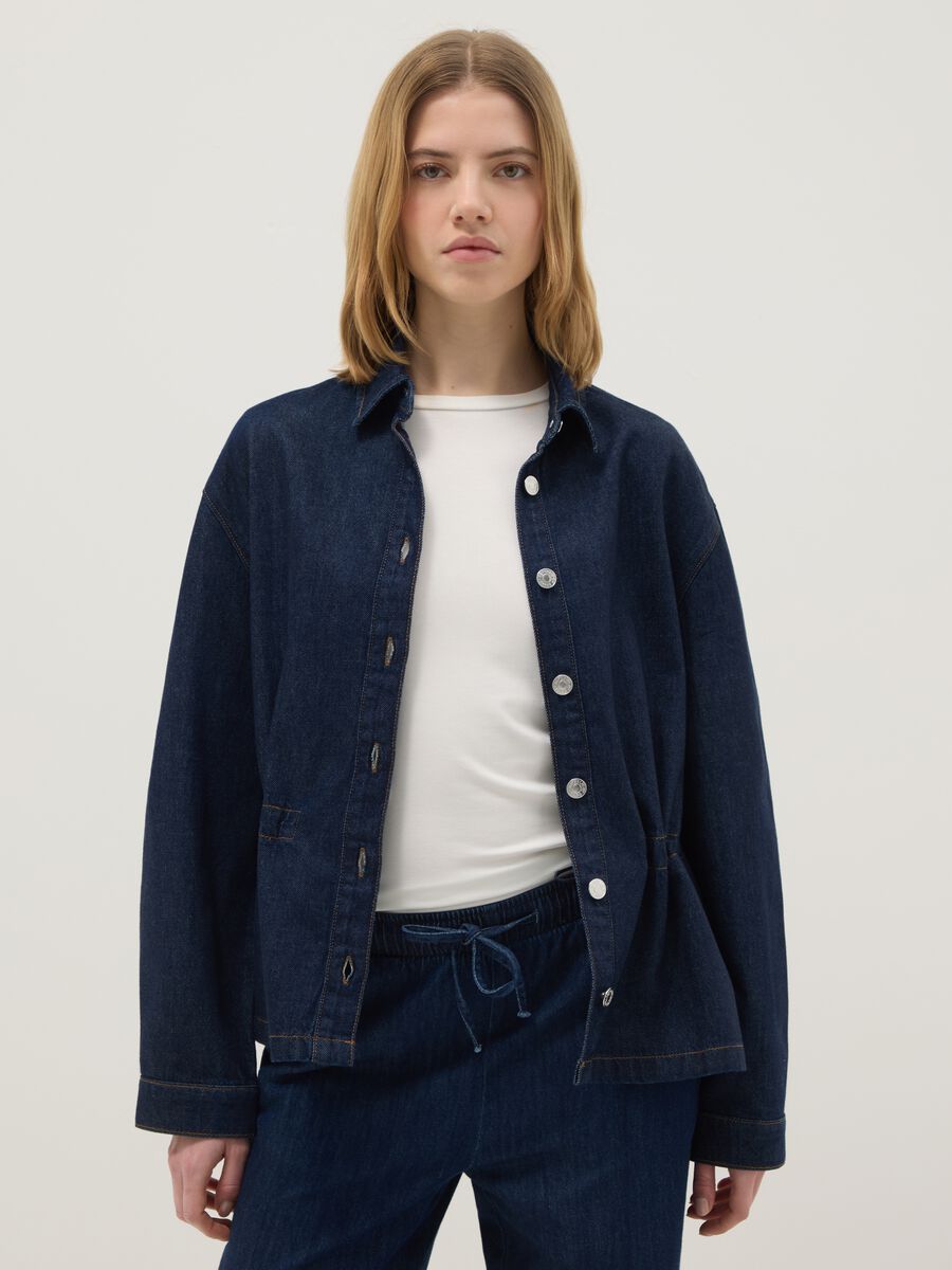 Blue denim jacket in pure cotton regular fit with buttons_0