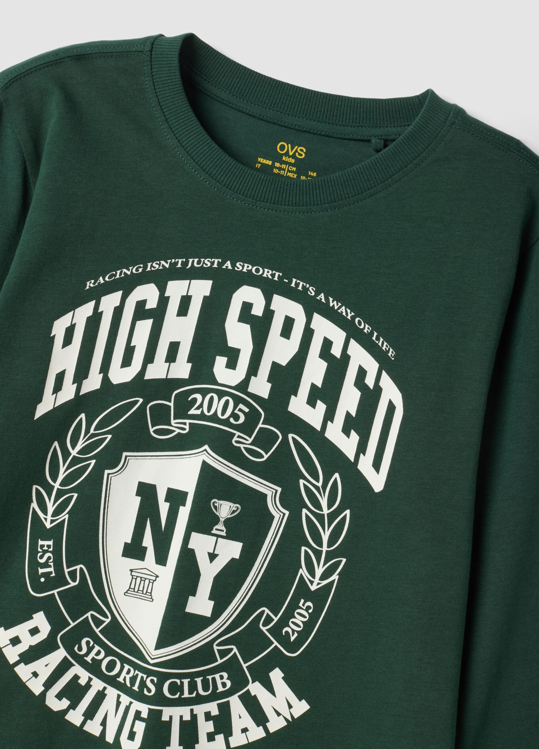 Green organic cotton T-shirt with varsity print