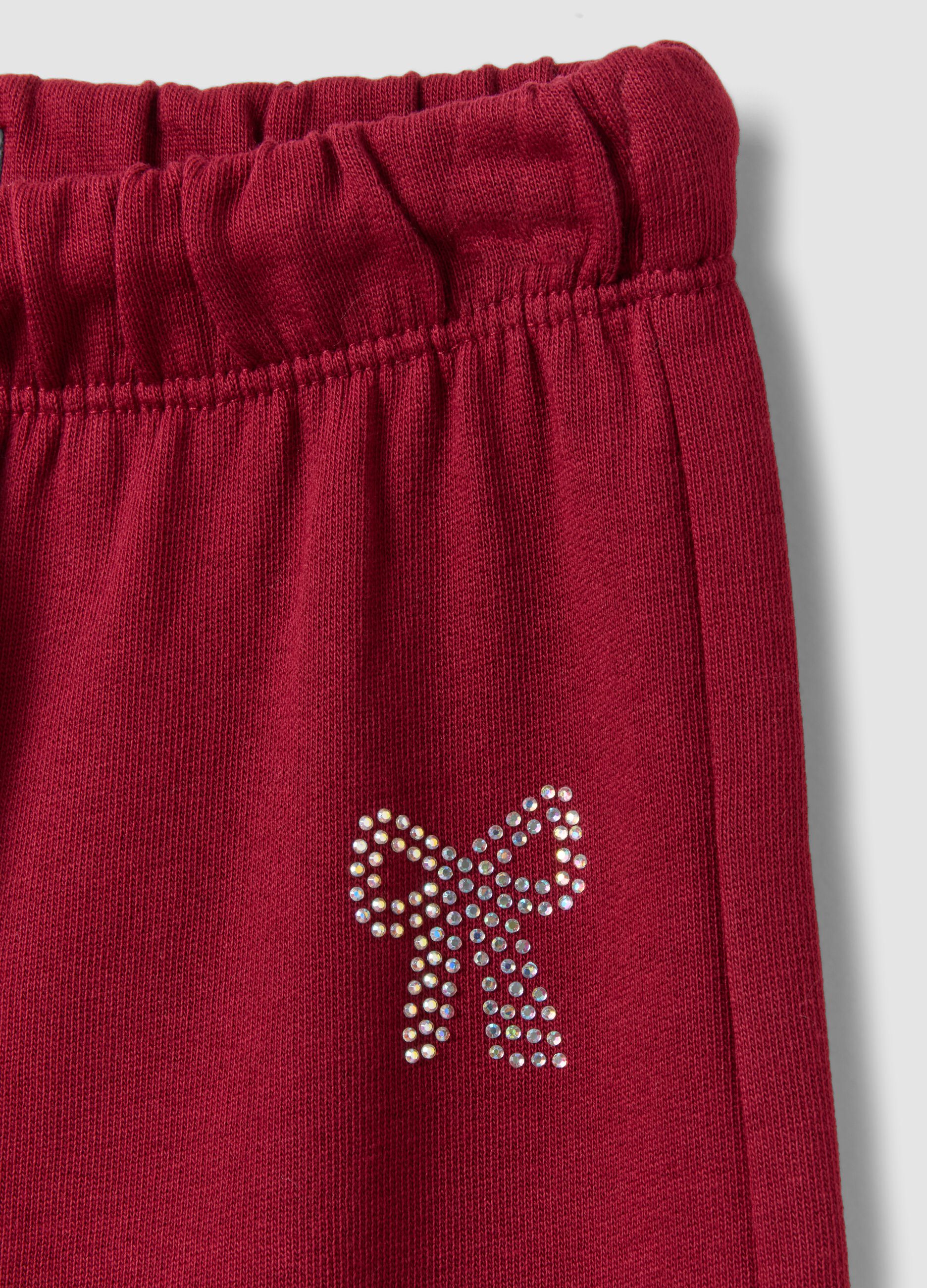Red pure cotton trousers with elasticated waist and bow for girls